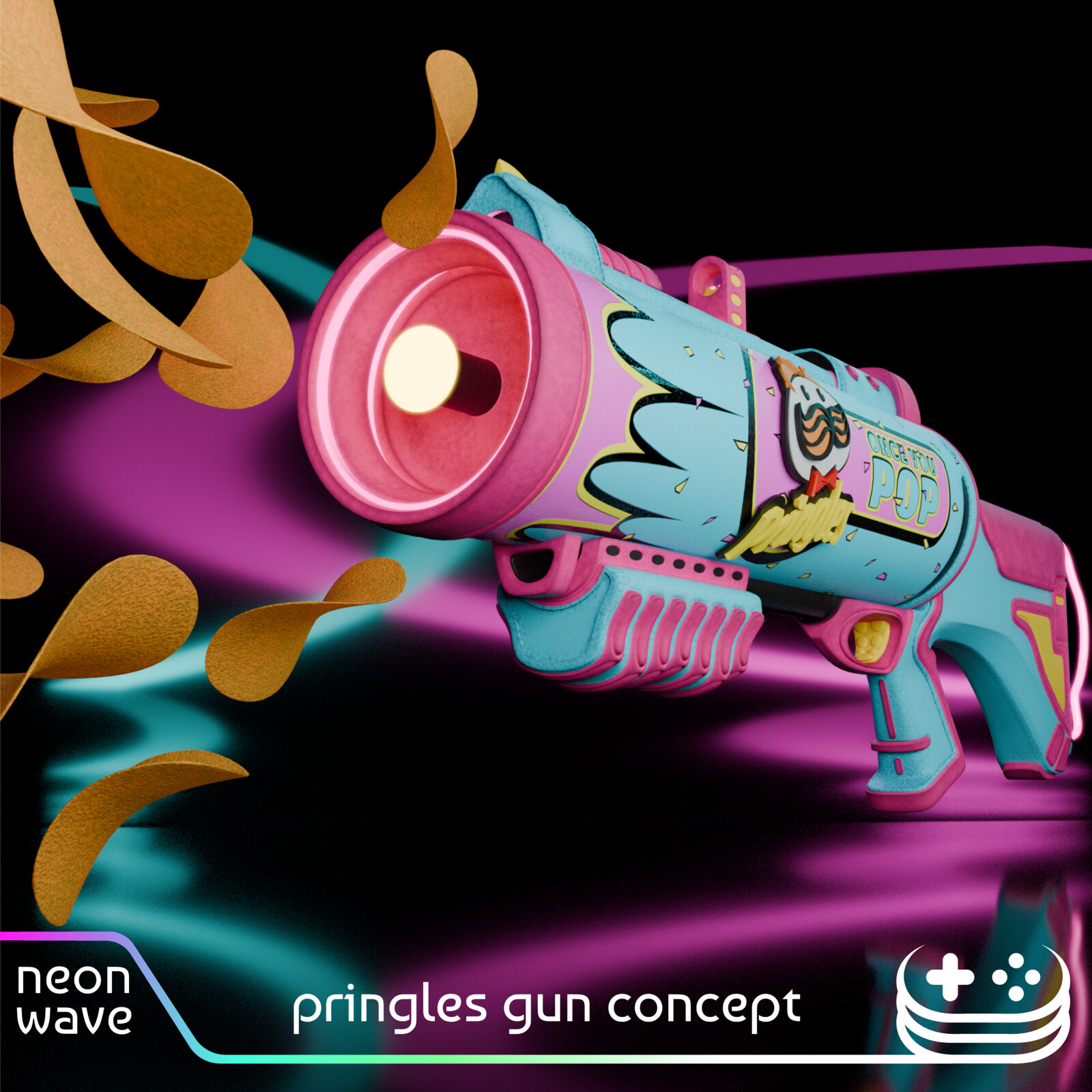 Pringles gun concept / Neon wave